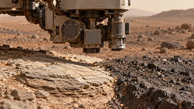 The rover's instrument turret over a rock