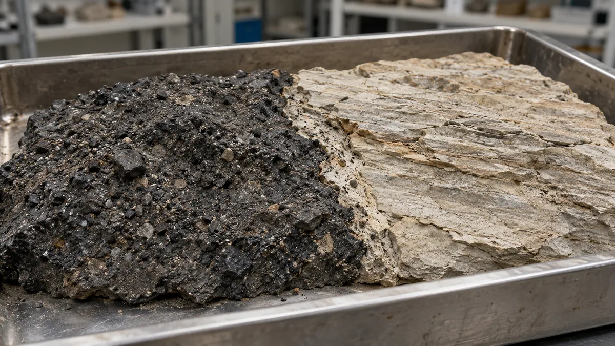 A rock sample where two kinds of rock meet