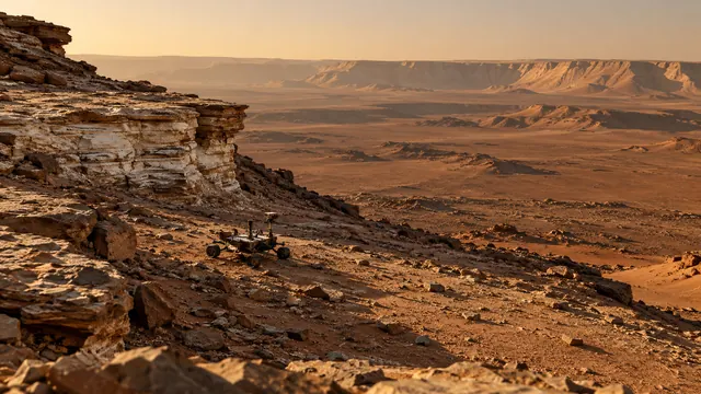 Rover on the ridge at sunset