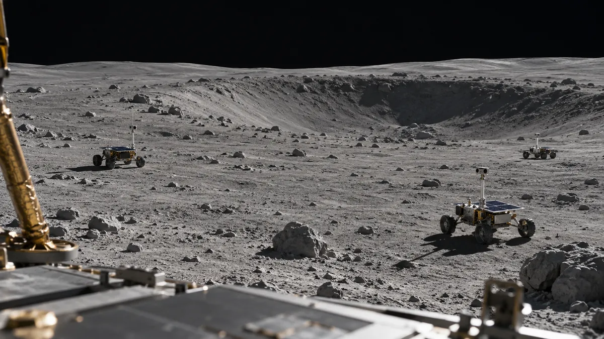 Three rovers near the crater