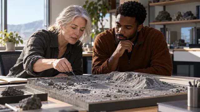 Scientists at the terrain model