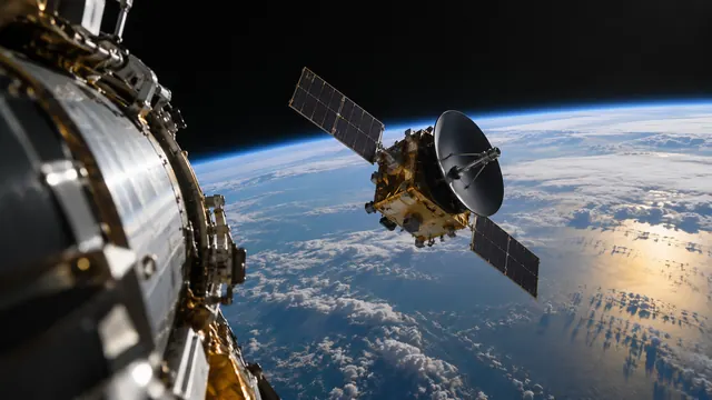The finished spacecraft in orbit above Earth