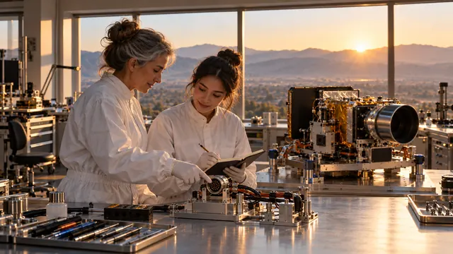 Two technicians writing up the connector check at a lab bench