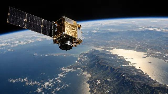 Satellite over the coast, in the scenario on wind measurements during smoke season
