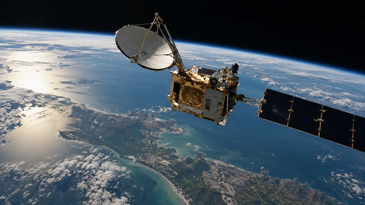 Satellite over the coast, in the scenario on whether a warmer ocean map is real