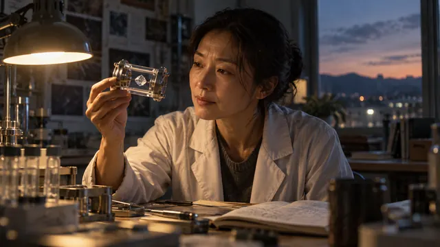 Investigator with the crystal, in the scenario on a returned crystal sample