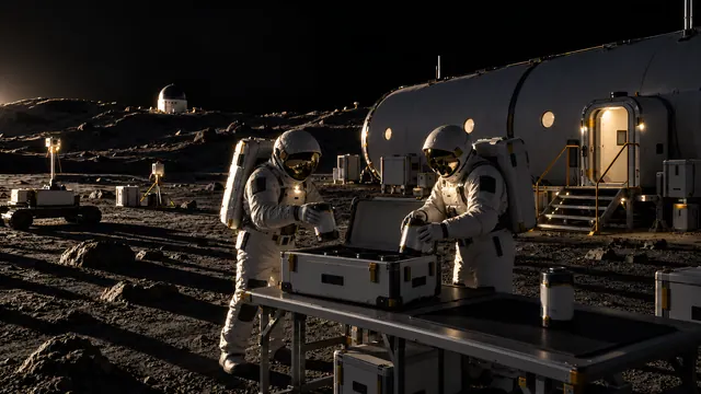 Crew transferring sample cases to the archive