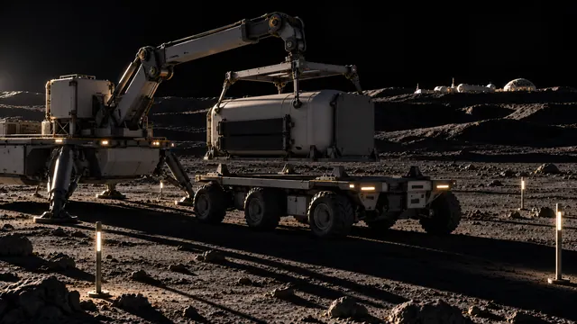 A robotic carrier lifting the reactor