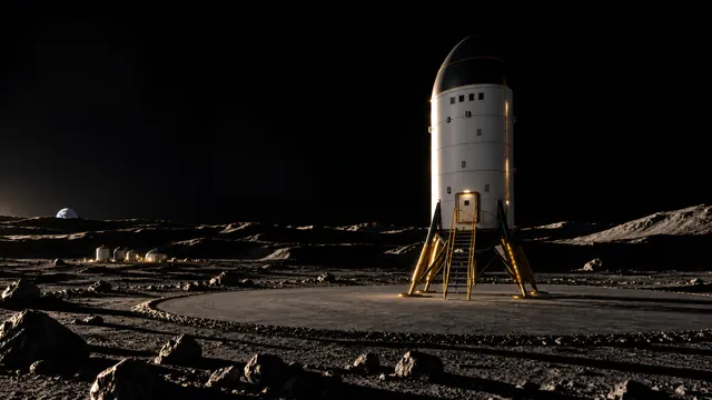 A crew lander on the landing pad